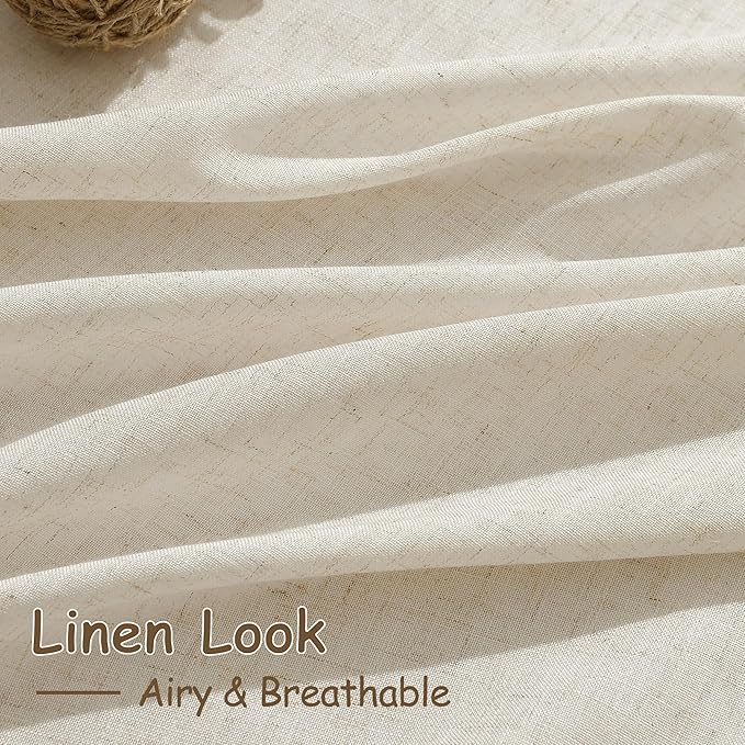 Nanspring Living Room Curtains 63 Inch Length Linen Birch Beige Luxury Light - Image 4
