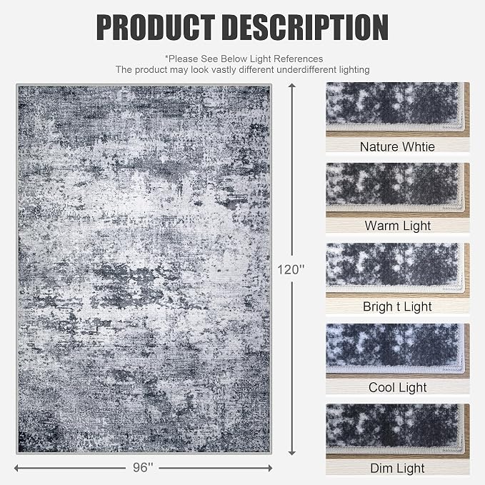 8x10 Area Rug Living Room Rug: Washable Modern Abstract Soft Thin Rug Indoor - Image 2