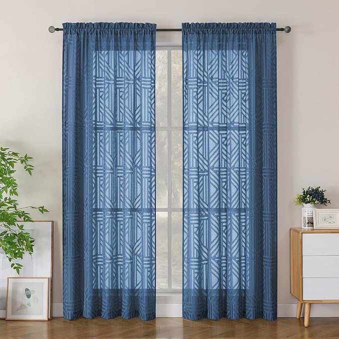 Simplebrand Semi Sheer Dusty Blue Curtains 84 Inches Long 2 Panels, Light by Simplebrand