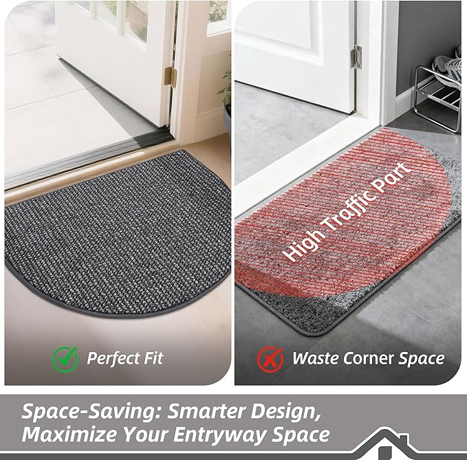 BEQHAUSE Dirt Trapper Door Mat 32" x 48" Half Circle Non Slip, Charcoal | - Image 6