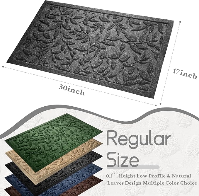 Grey Leaves Outdoor Indoor Entrance Doormats, Absorbent Durable Heavy Duty - Image 2