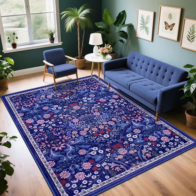 6x9 Area Rugs for Living Room: Floral Washable Rug Vintage Large Soft Boho by PLHXFRSoftAreaRugs