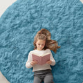 OLANLY Slate Blue Round Rugs for Bedroom by OLANLY