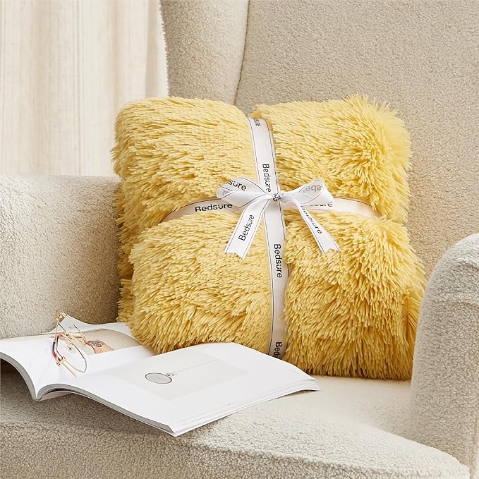 Bedsure GentleSoft Fluffy Yellow King Size Blanket - Image 7