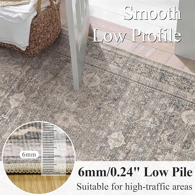 Schweek 6x9 Area Rug Washable Neutral Rug Non Slip - Image 4