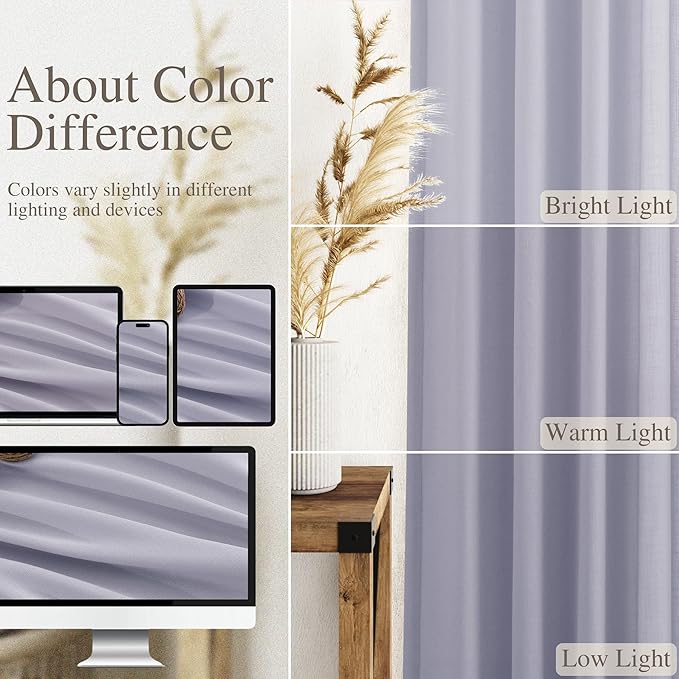 Nanspring Lavender Purple Linen Curtains 90 Inches Long - Image 3
