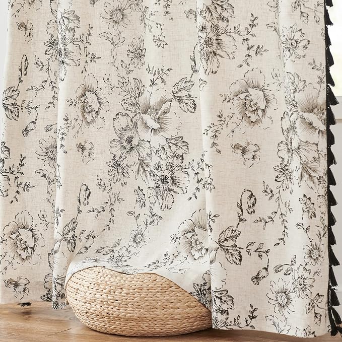 jinchan Linen Curtains Floral Curtains Living Room 96 Inch Long Printed - Image 8