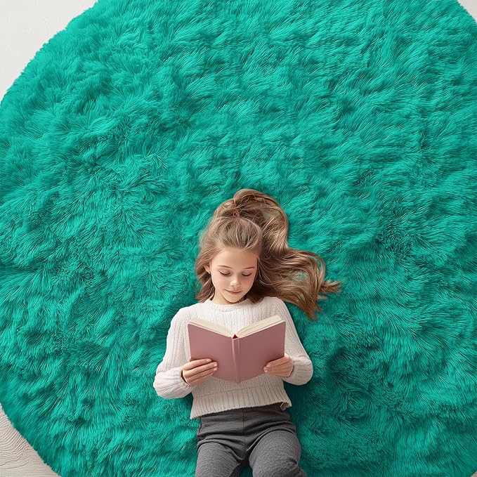 OLANLY Teal Green Round Rugs for Bedroom by OLANLY