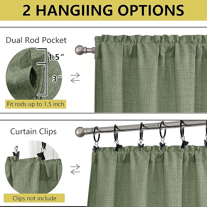 Sage Green Valances for Windows, Light Filtering Faux Linen Textured Small - Image 4