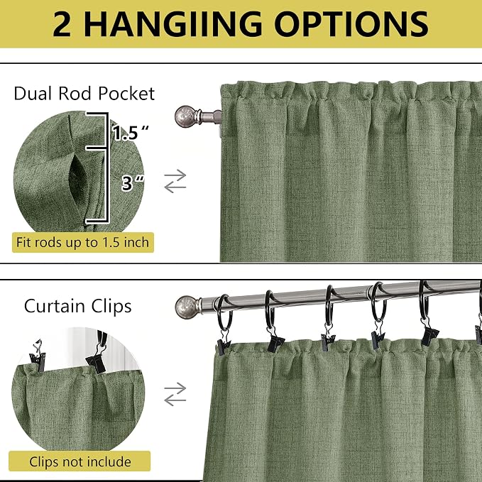 Sage Green Valances for Windows, Light Filtering Faux Linen Textured Small - Image 4