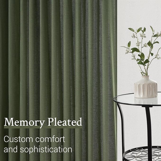 Olive Green Linen Semi Sheer Curtains 86 Inches Long, Spring Boho Natural - Image 5