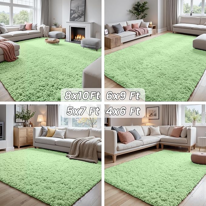 8x10 Area Rugs for Living Room Rug: Soft Fluffy Shag Mint Green Rugs for Bedroom - Image 7