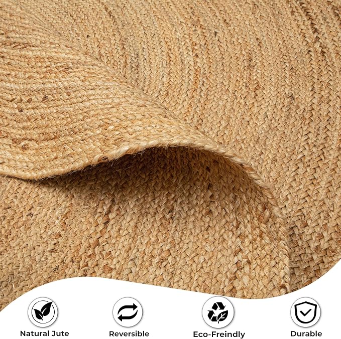 Hausattire Jute Braided Hand Woven Rug, 8 Feet Round – Natural, Boho Large Area - Image 6