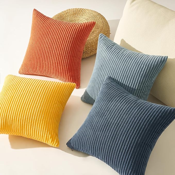 Topfinel Corduroy Pillow Covers 20x20 Blue and Orange Decorative Boho Pillow - Image 4