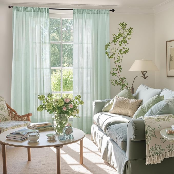 BGment Light Green Linen Semi Sheer Curtains 84 Inches Long - Image 2