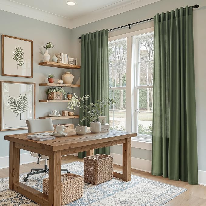 Nanspring Forest Green Linen Curtains 63 Inch Length - Image 6