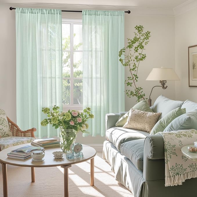 BGment Sage Green Linen Semi Sheer Curtains - Image 2