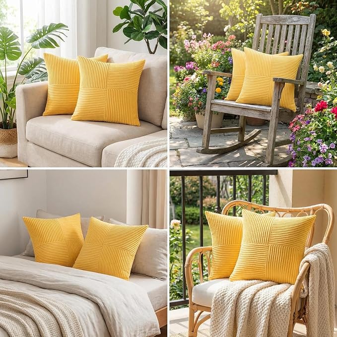 Fancy Homi 2 Packs Yellow Euro Decorative Throw Pillow Covers 26x26 Inch - Image 5