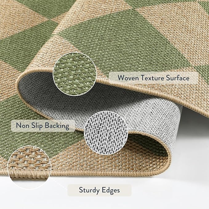 Lahome Colette Checkered Green Runner Rug, 2x8 Carpet Runners - Image 3