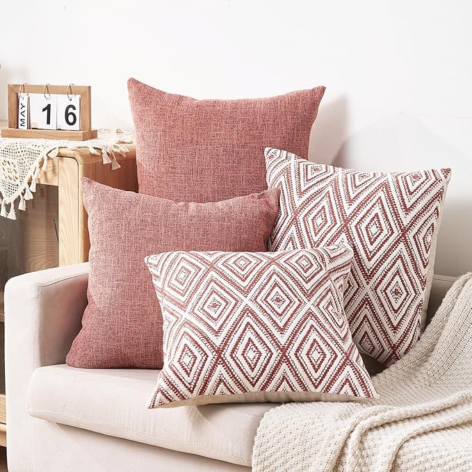 HPUK Decorative Throw Pillow Covers Set of 4 Geometric Design Linen Cushion - Image 5