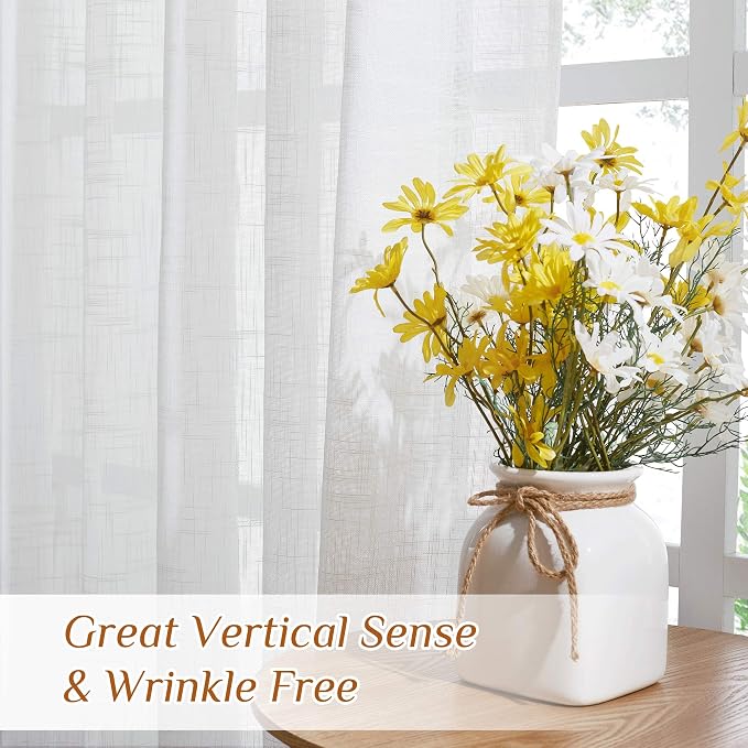 NICETOWN White Short Sheer Kitchen Curtains 45 inches Length, Linen Look Rod - Image 4