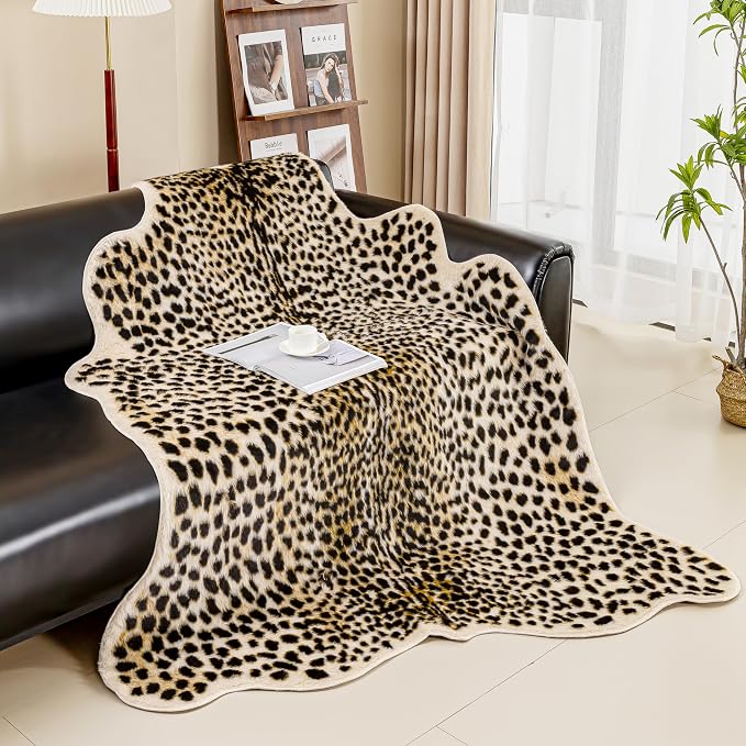 Cheetah Print Rug, Leopard Rug 4.4x5.8 Feet Faux Animal Print Skin Cheetah Area - Image 4