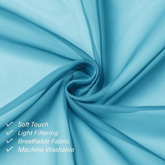 Lecloud Turquoise Sheer Curtains 78 Inches Long 2 Panels, Elegant Gauzy Airy - Image 6