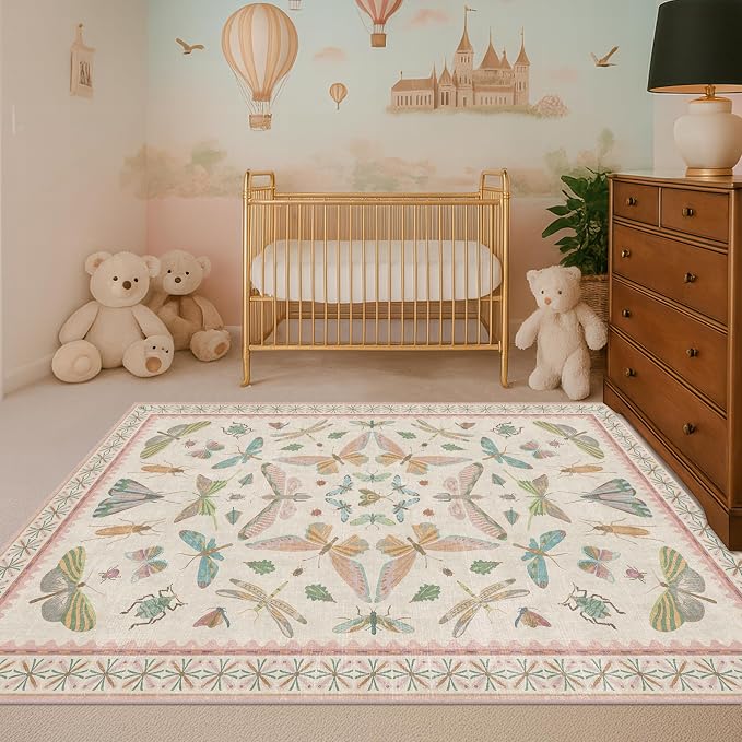 Flower Area Rug for Girls Bedroom by HazoHaus
