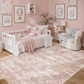 5x7 Area Rugs Pink Low Pile Indoor Washable Trendy Faded Style Rugs by Soalmost