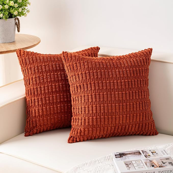 Pack of 2 Corduroy Decorative Throw Pillow Covers 26x26 InchSoft Striped Pillow by Unknown