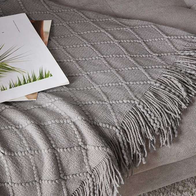 BOURINA Light Grey Throw Blanket 60x80 Inches Throw Textured Solid Soft Sofa - Image 5