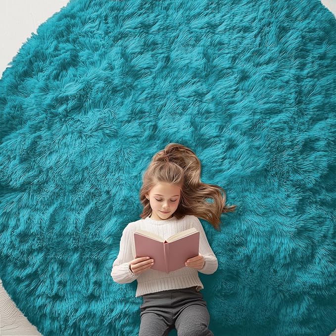 OLANLY Teal Round Rugs for Bedroom by OLANLY