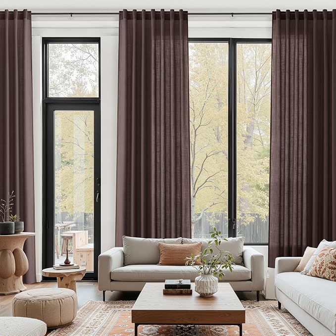 Coffee Brown Linen Curtains for Living Room 126 Inches Long Light Filtering by Nanspring