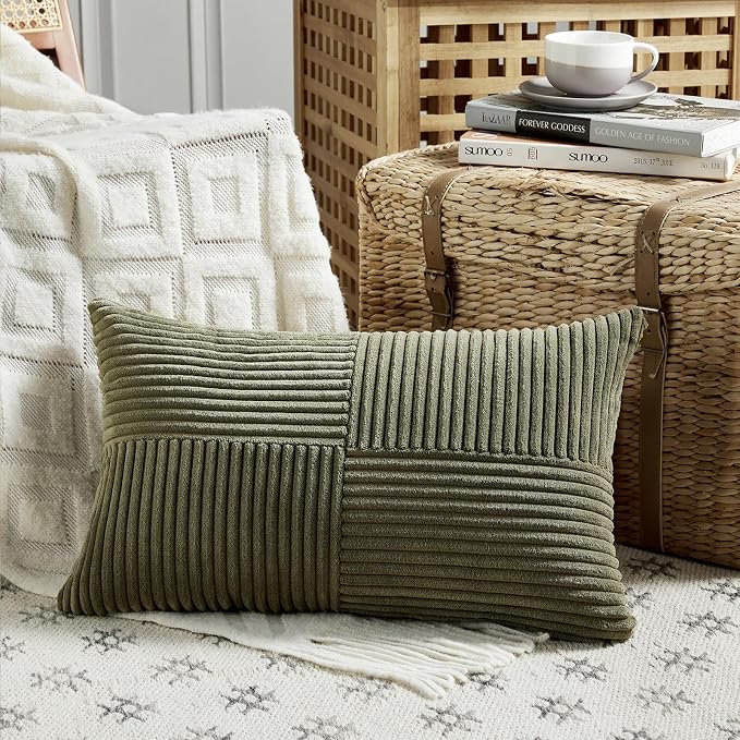 Fancy Homi 2 Packs Olive Green Lumbar Decorative Throw Pillow Covers 14x22 Inch - Image 2