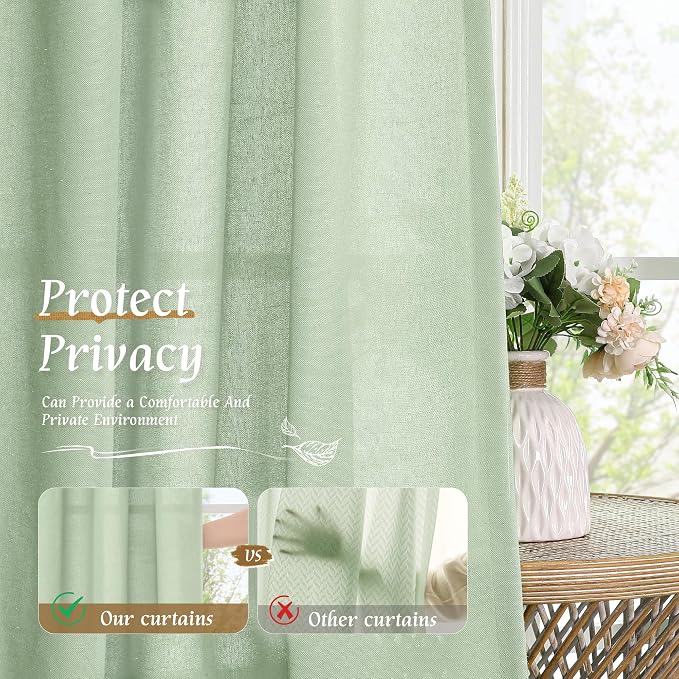 LAMIT Small Window Linen Curtains, 45 Inch Length Light Filtering Faux Linen - Image 5