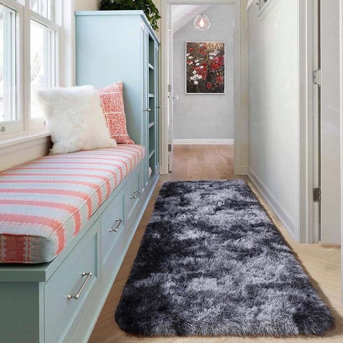 ONASAR Runner Rugs for Bedroom Living Room, Fluffy Tie-Dyed Dark Grey 2x6 - Image 7