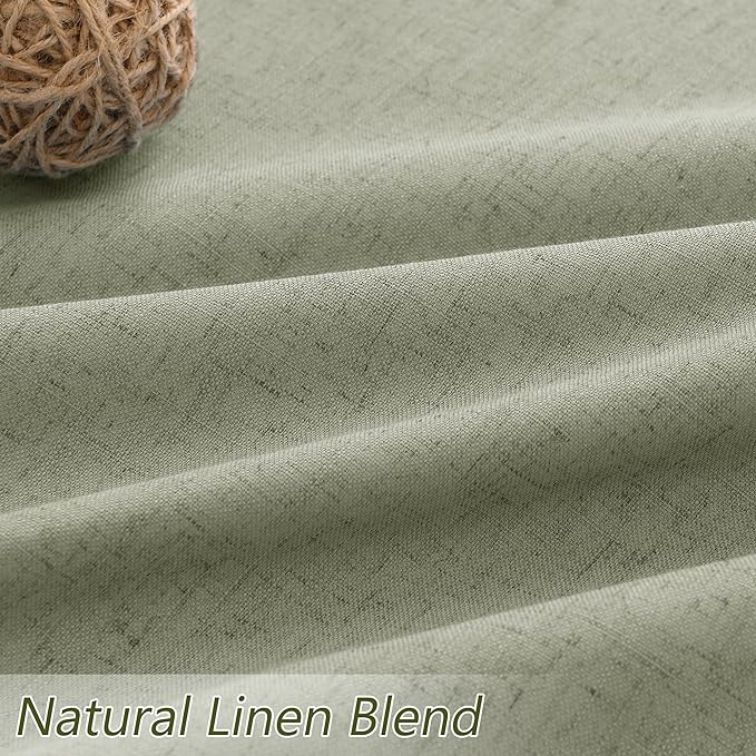 Sage Green 100% Blackout Linen Curtains 90 Inch Length 2 Panels Set - Image 3