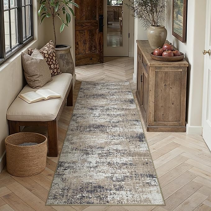 2x8 Abstract Runner Rug Brown Washable Modern Hallway Carpet Non Slip Ultra by PureCozy