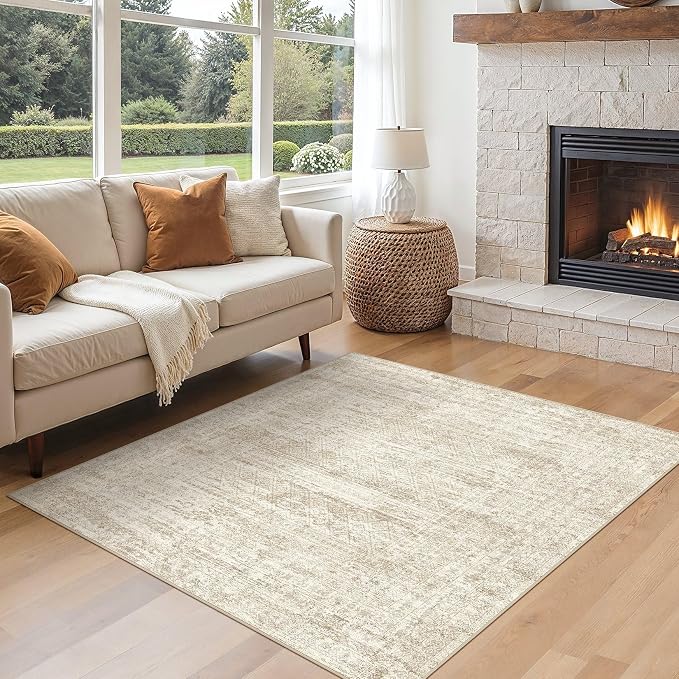 UERMEI Square Area Rugs : Washable 6x6 Neutral Modern Abstract Carpet by UERMEI