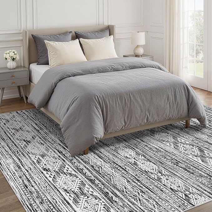 Nakagishi Bedroom Rug Area Rugs 4x6: Washable Boho Neutral Farmhouse Stain - Image 5