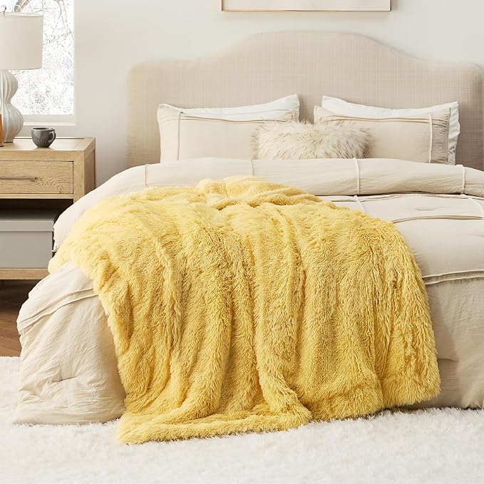 Bedsure GentleSoft Fluffy Yellow Throw Blanket, Room Decor Yellow Gifts - Image 6