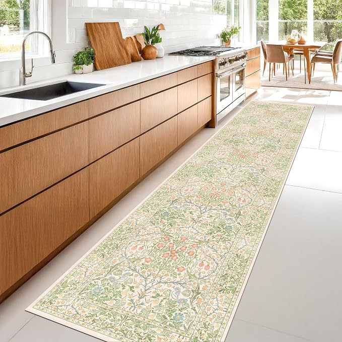 Washable Beige Green 2x10 Runner Rug - Image 3