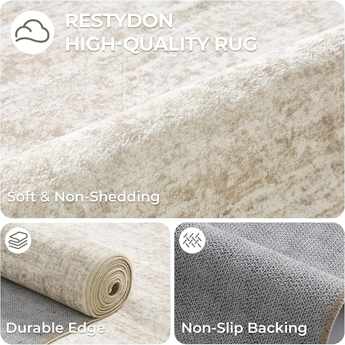 3x5 Oval Rug for Bedroom, Washable Area Rug, Living Room, Neutral Rug, Stain - Image 7