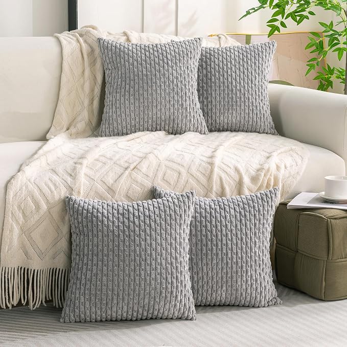 Set of 4 Grey Decorative Throw Pillow Covers 26x26 Inch Corduroy Pillow Covers - Image 8