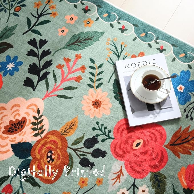Rugcomf Round Rug 4ft Washable Circle Rug Non Slip Low Pile Boho Floral Small - Image 8