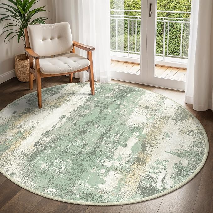 BEIMO Round Rugs 4FT for Living Room Bedroom, Modern Abstract Machine Washable by BEIMO