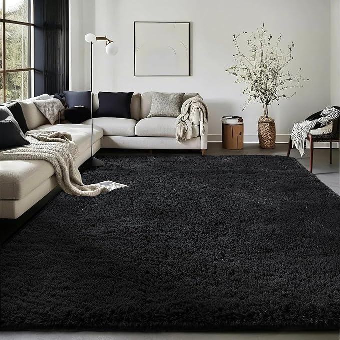 Ophanie Black Area Rugs for Bedroom Living Room, 4x6 Fluffy Fuzzy Shag Shaggy by Ophanie