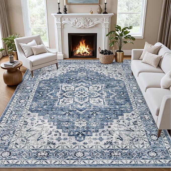 3x5 Area Rugs Living Room Rug: Washable Vintage Boho Medallion Rug No Slip by EXPEDIX