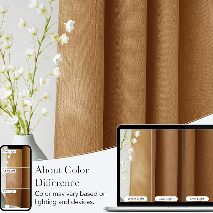 NICETOWN Faux Linen Gold Brown Blackout Curtains 84 inches Long - Image 5