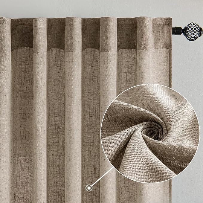 MIULEE Taupe Grey Linen Curtains 72 Inch Length 2 Panels - Image 2